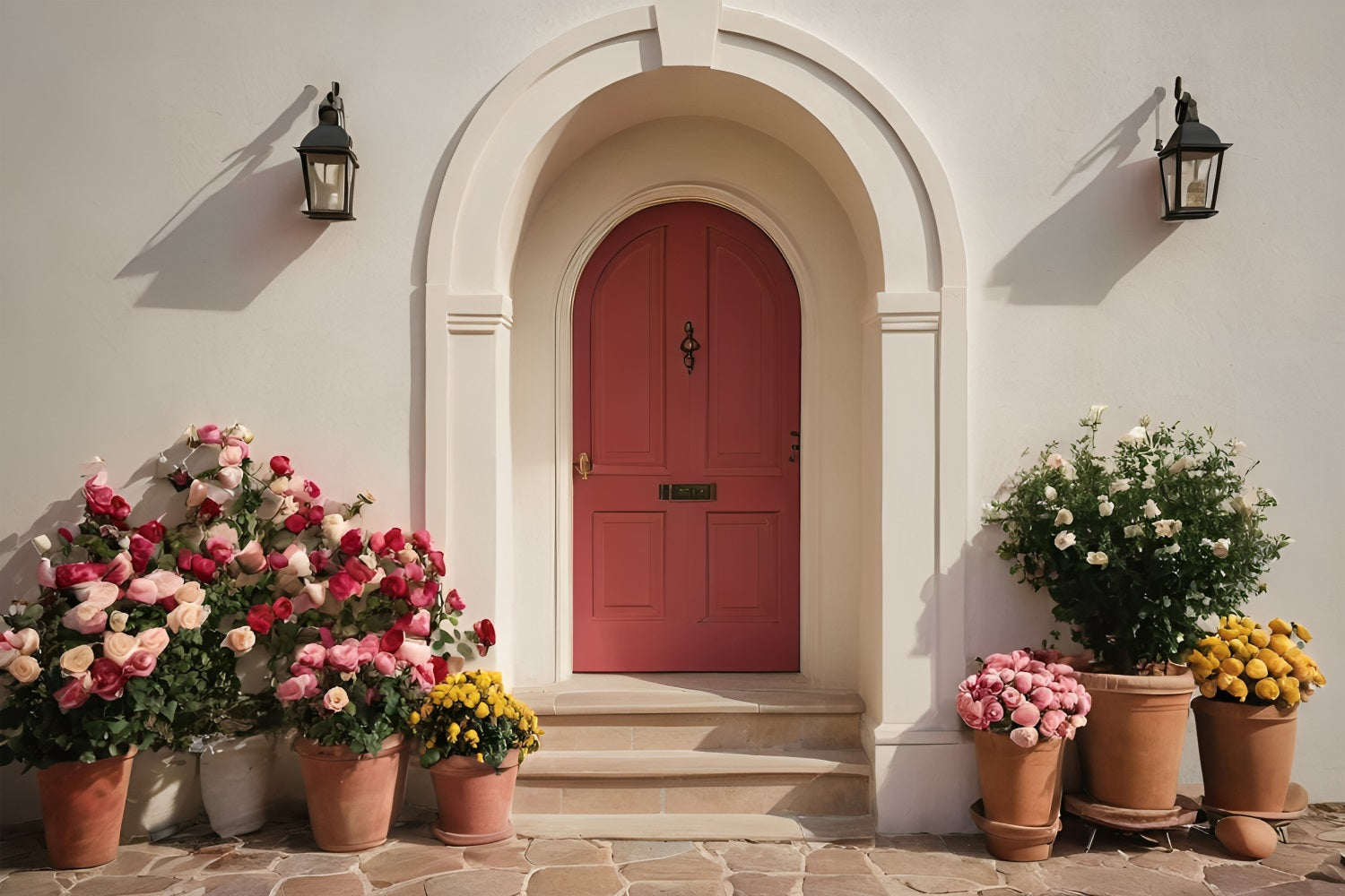 Valentine Photo Backdrop Door Vibrant Potted Flowers Backdrop BRP11-394