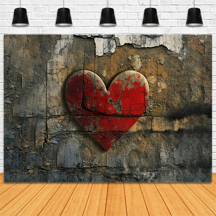 Photography Valentines Backdrops Cracked Red Heart Wall Backdrop BRP11-396