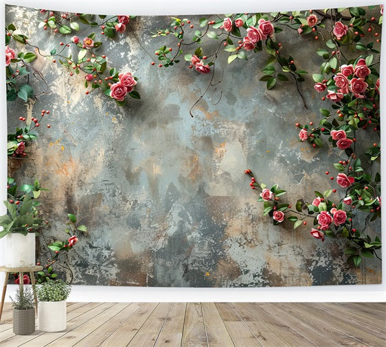 Photobooth Valentines Backdrop Floral Vines Painted Wall Backdrop BRP11-397