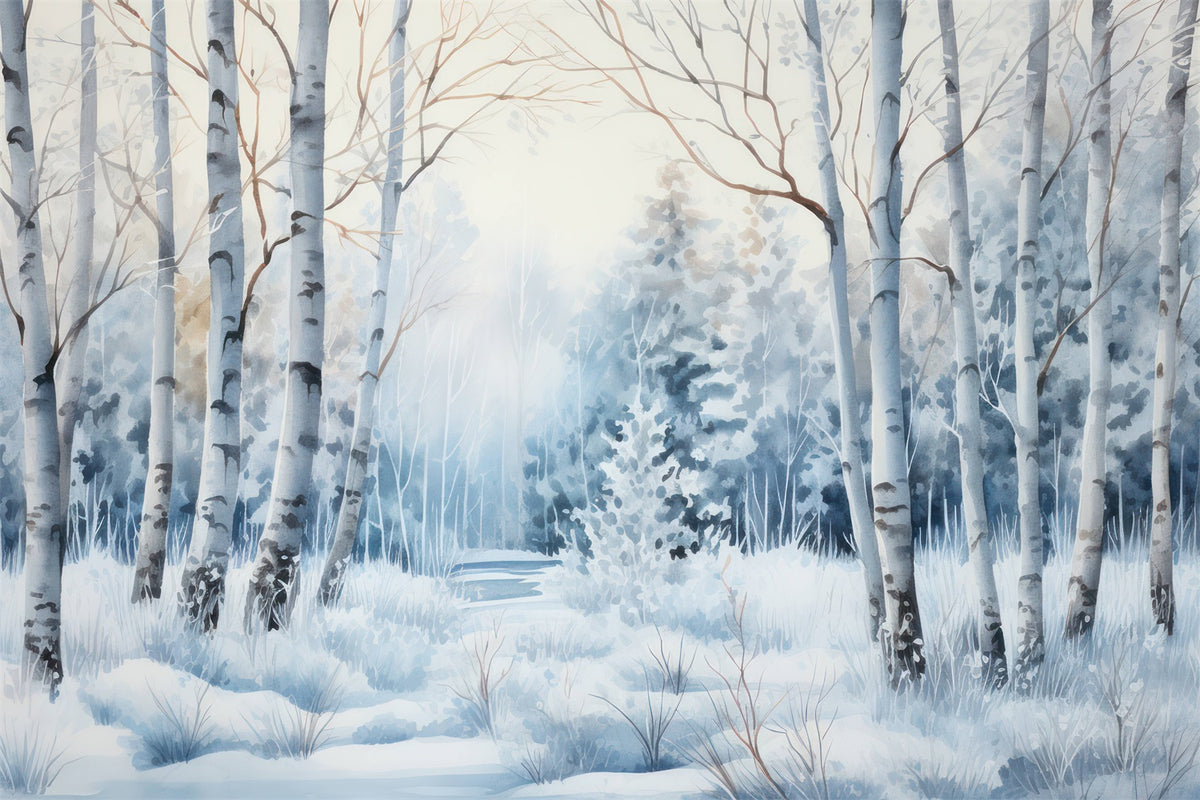 Winter Backdrops Photos Snowy Pathway Birch Trees Backdrop BRP11-39