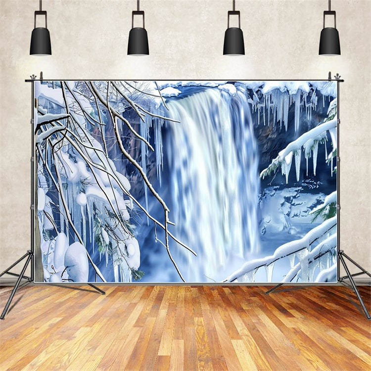 Photo Backdrop Winter Snow-Covered Waterfall Icicle Backdrop BRP11-40