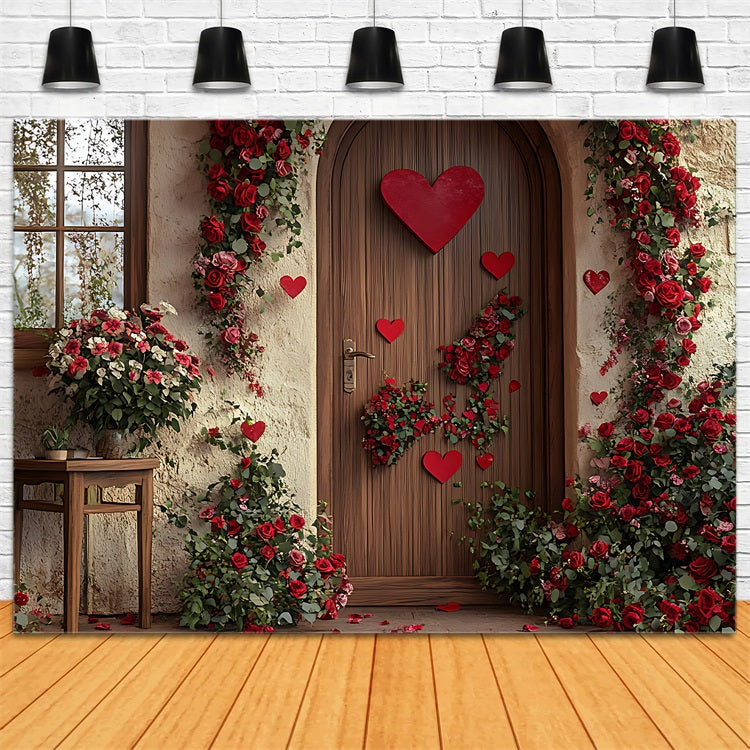 Valentines Backdrop Decor Wooden Door Heart Flower Backdrop BRP11-400