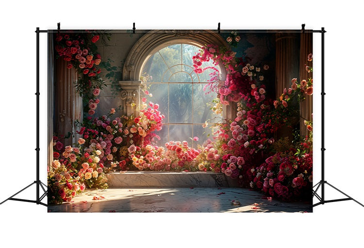 Backdrop Valentine's Day Vibrant Roses Sunlit Window Backdrop BRP11-403