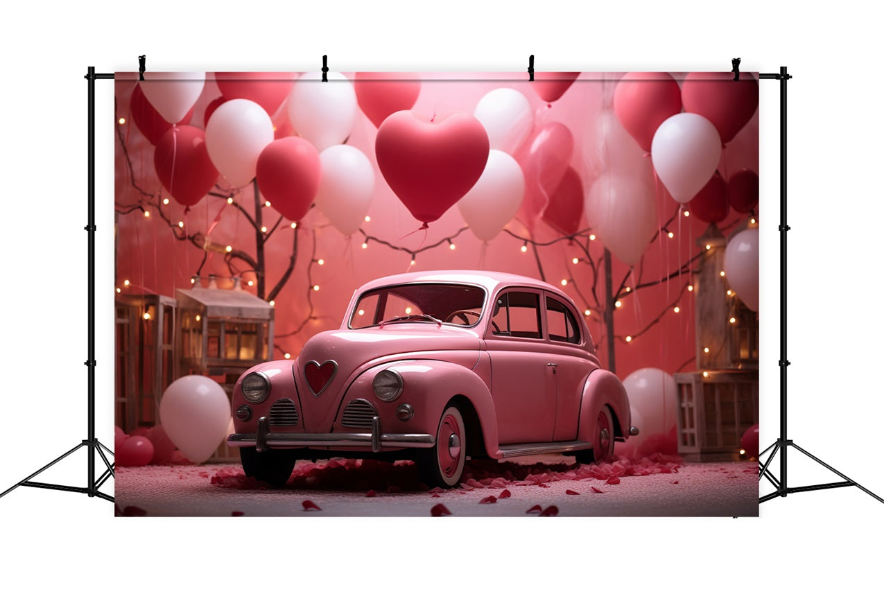 Valentine Photo Shoot Backdrop Pink Car Heart Balloons Backdrop BRP11-404