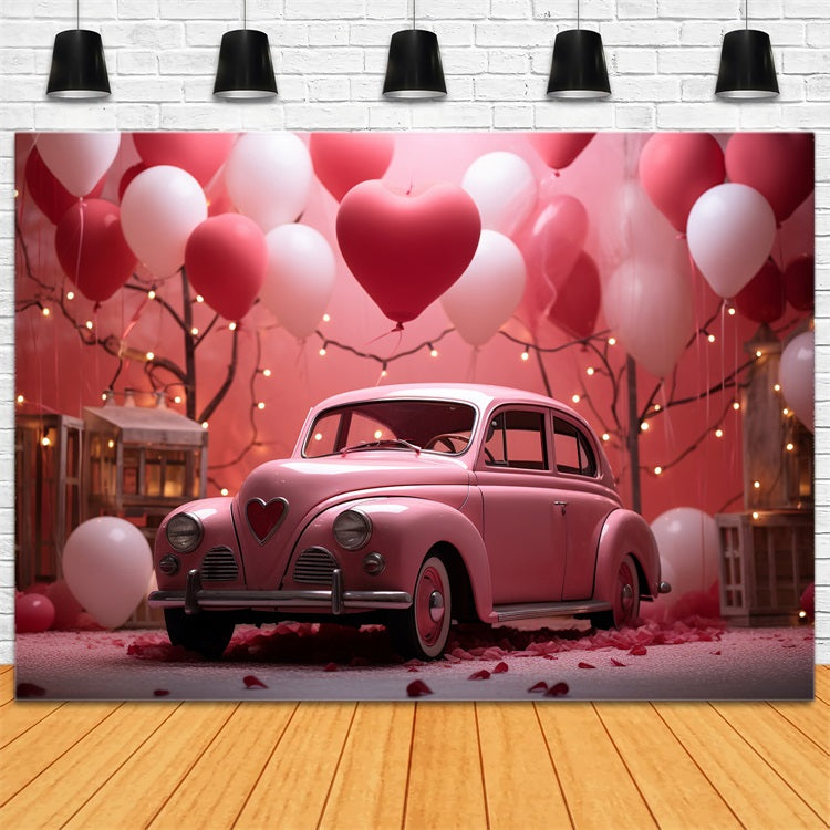 Valentine Photo Shoot Backdrop Pink Car Heart Balloons Backdrop BRP11-404