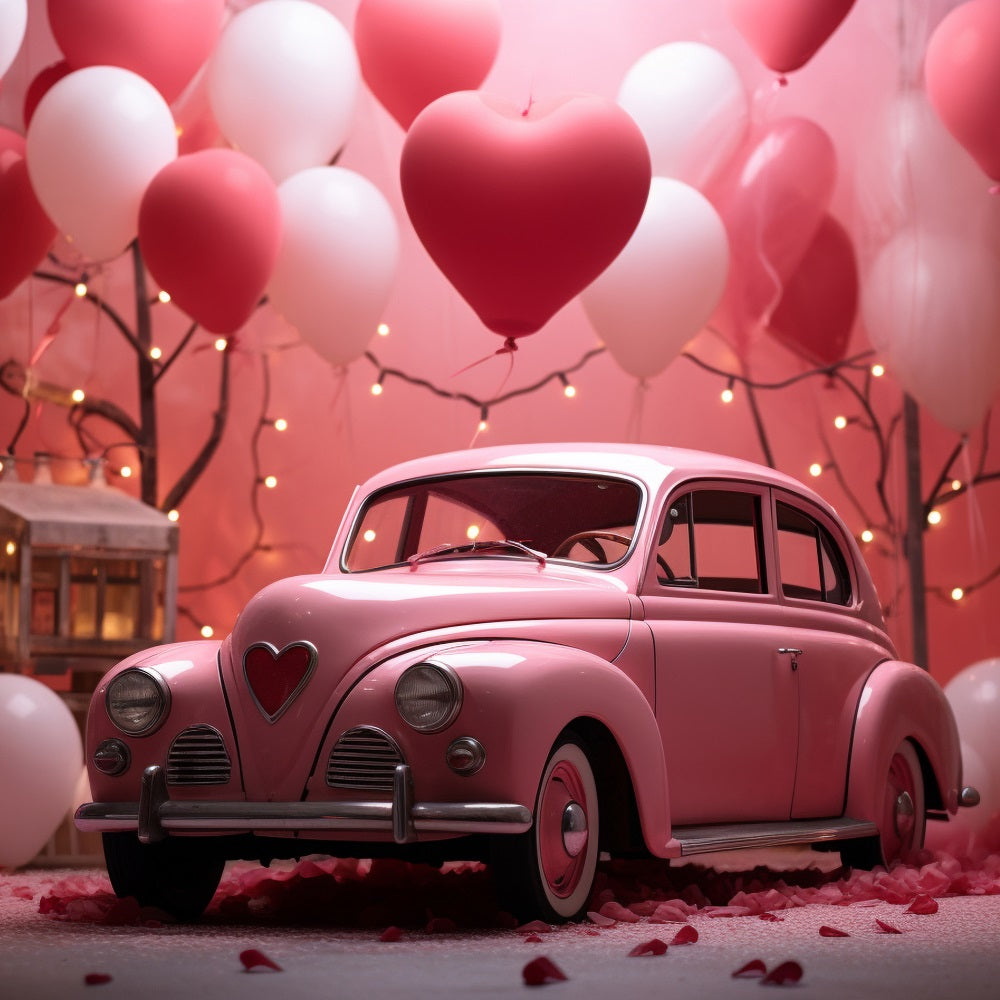 Valentine Photo Shoot Backdrop Pink Car Heart Balloons Backdrop BRP11-404