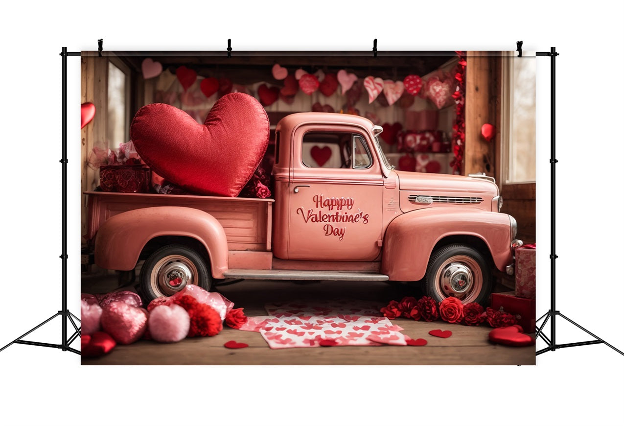 Backdrop Valentines Romantic Pink Truck Backdrop BRP11-408