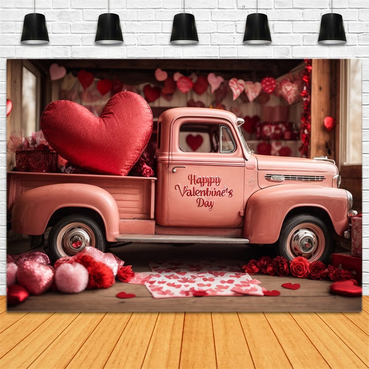 Backdrop Valentines Romantic Pink Truck Backdrop BRP11-408