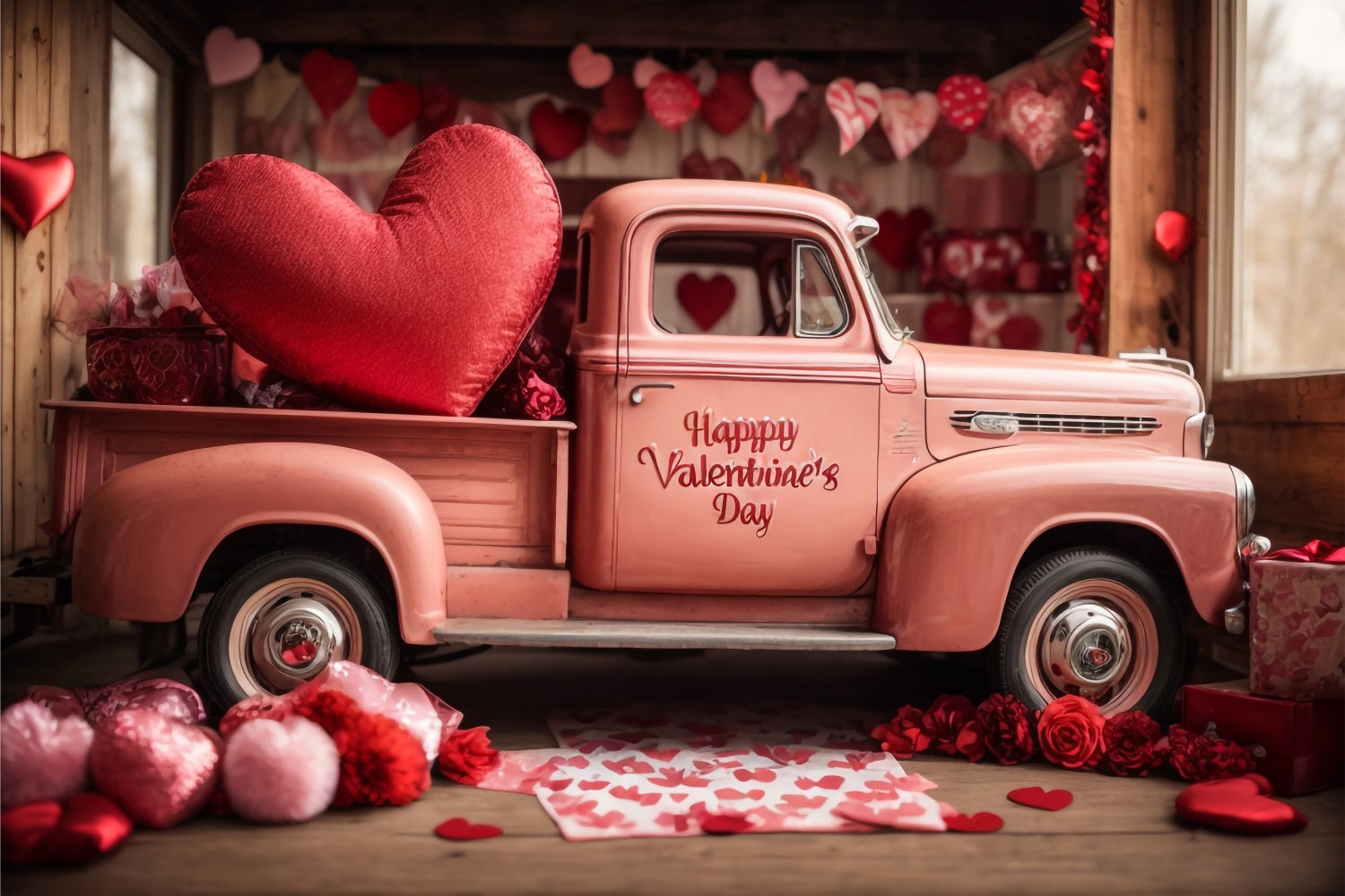 Backdrop Valentines Romantic Pink Truck Backdrop BRP11-408