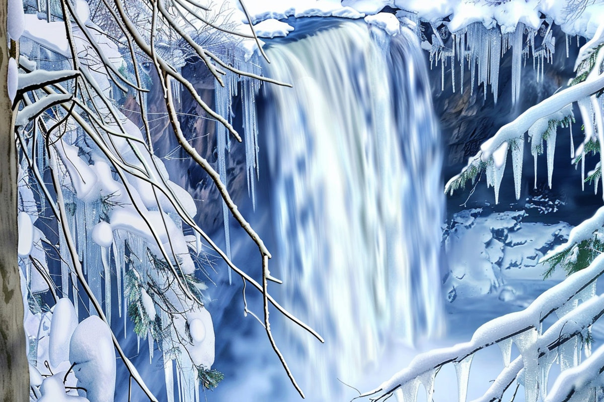 Photo Backdrop Winter Snow-Covered Waterfall Icicle Backdrop BRP11-40