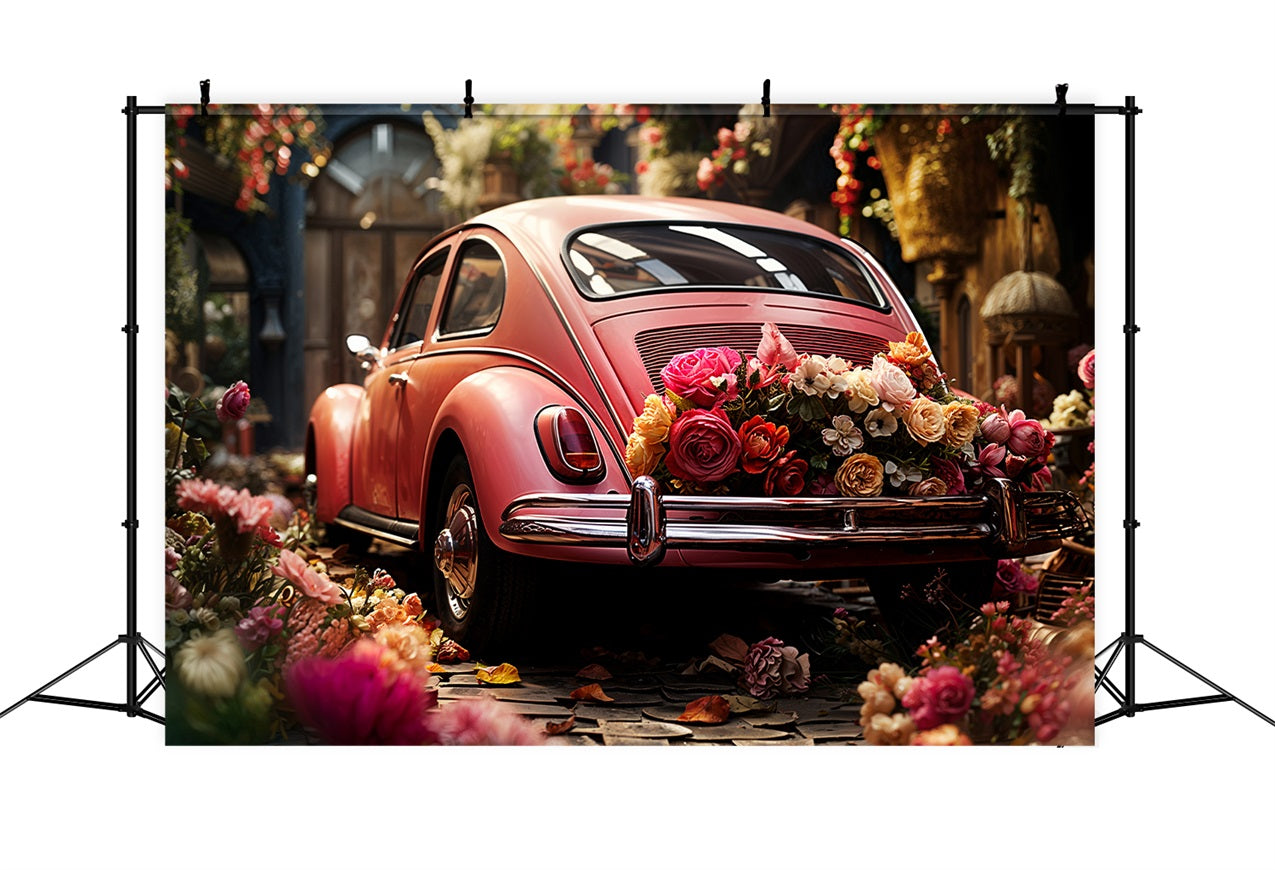 Valentines Day Photo Backdrop Love-Themed Car Floral Backdrop BRP11-412