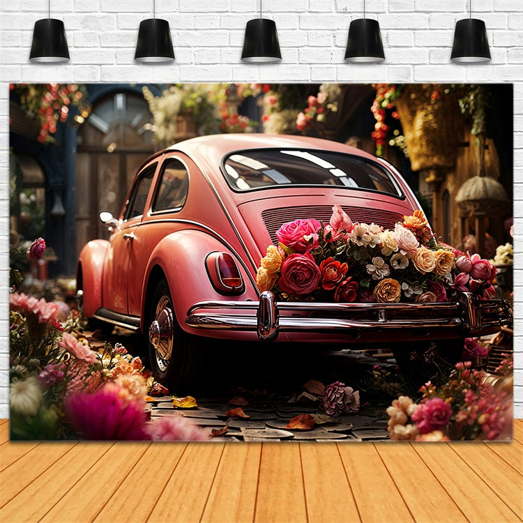 Valentines Day Photo Backdrop Love-Themed Car Floral Backdrop BRP11-412