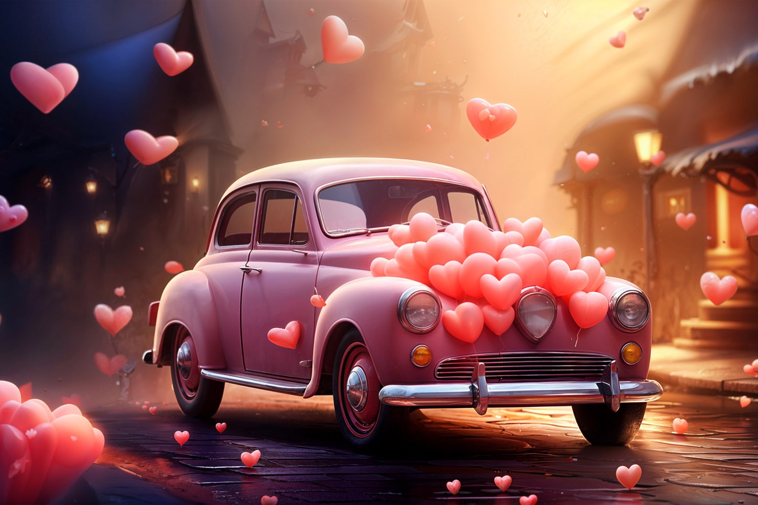 Valentine Day Photo Backdrop Car Heart Balloons Backdrop BRP11-414