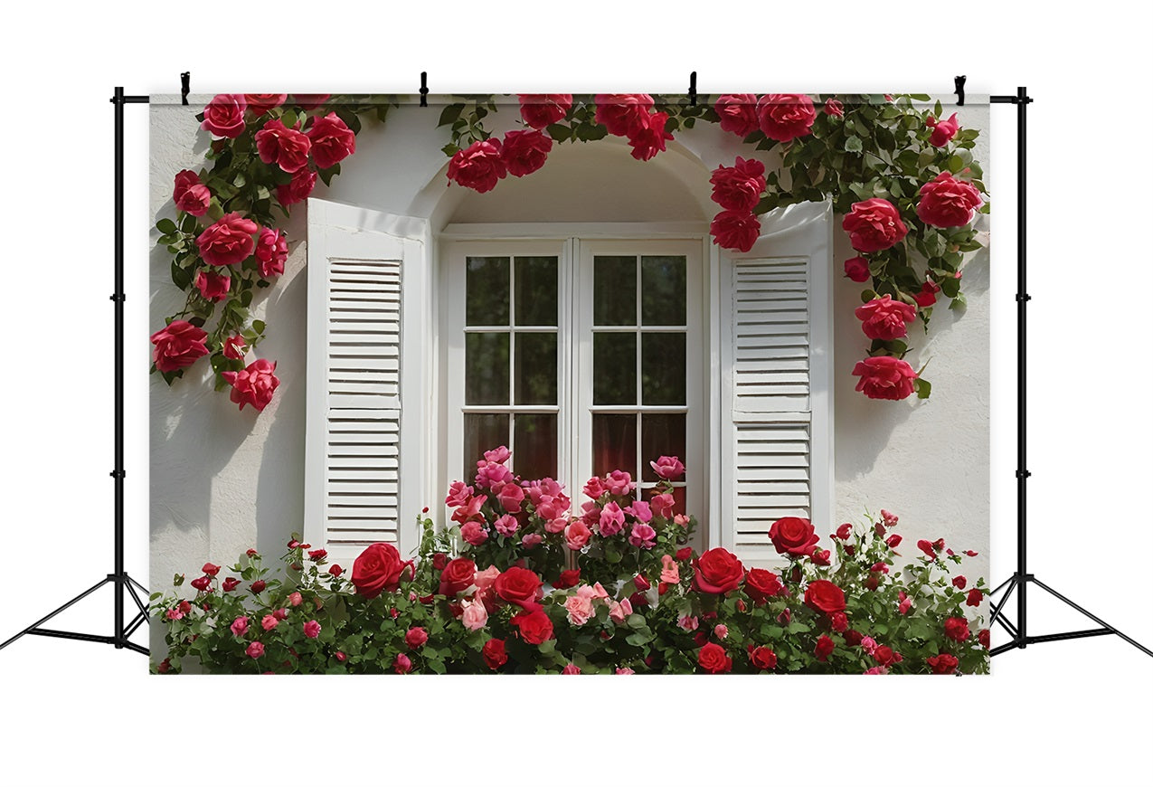 Valentine's Day Photo Backdrops Rose-Decorated White Window Backdrop BRP11-415