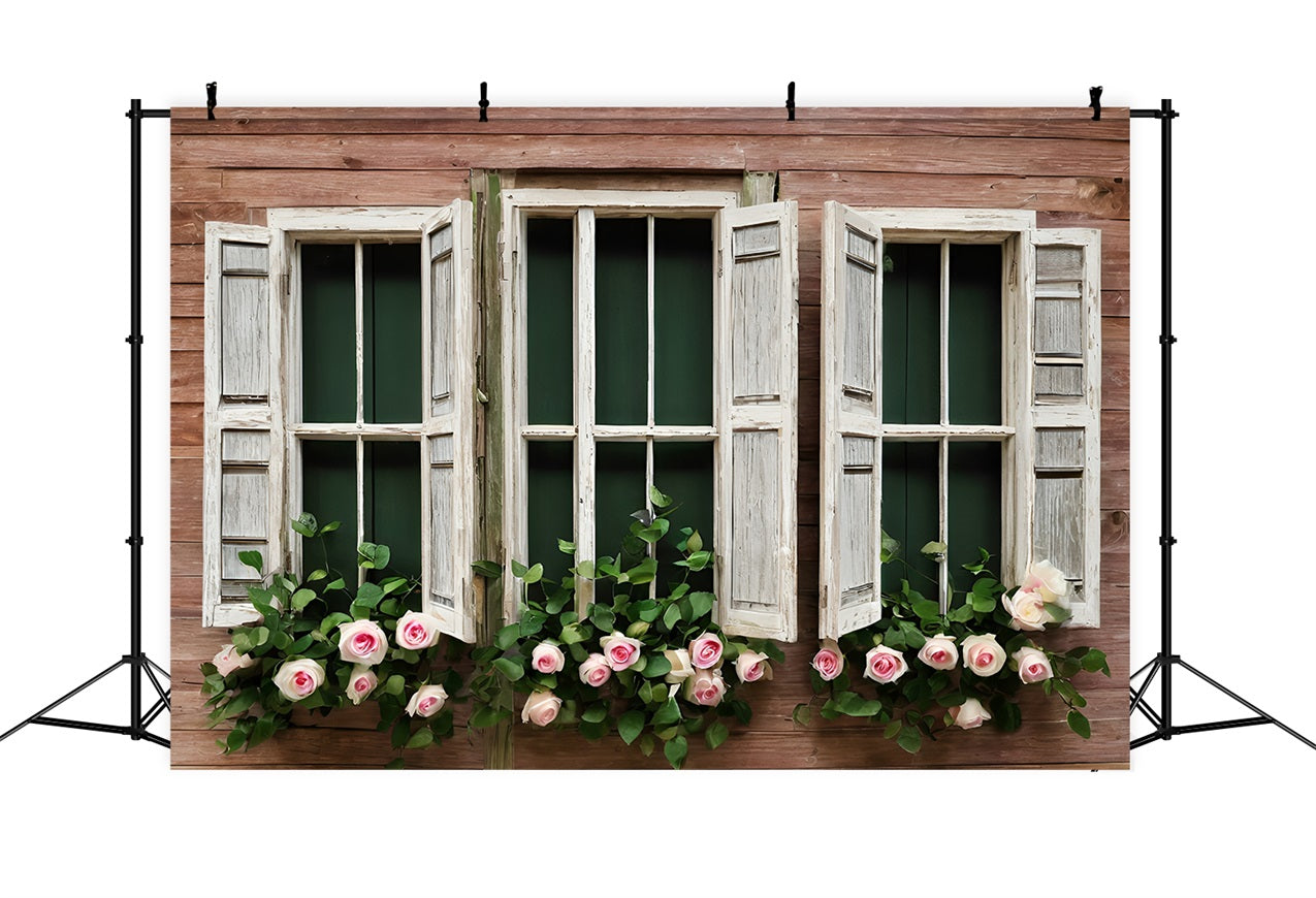 Valentine Backdrops Rose Framed Rustic Windows Backdrop BRP11-418