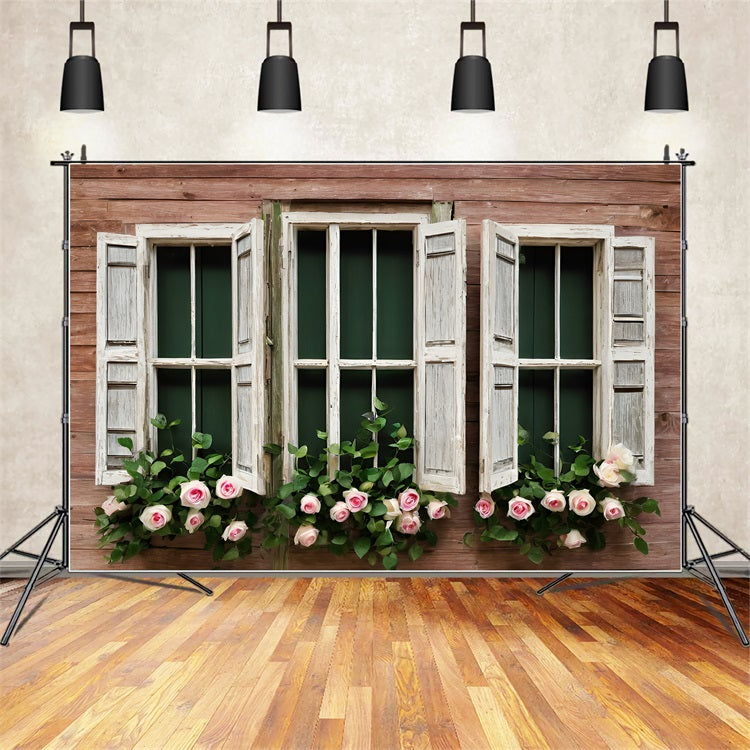 Valentine Backdrops Rose Framed Rustic Windows Backdrop BRP11-418