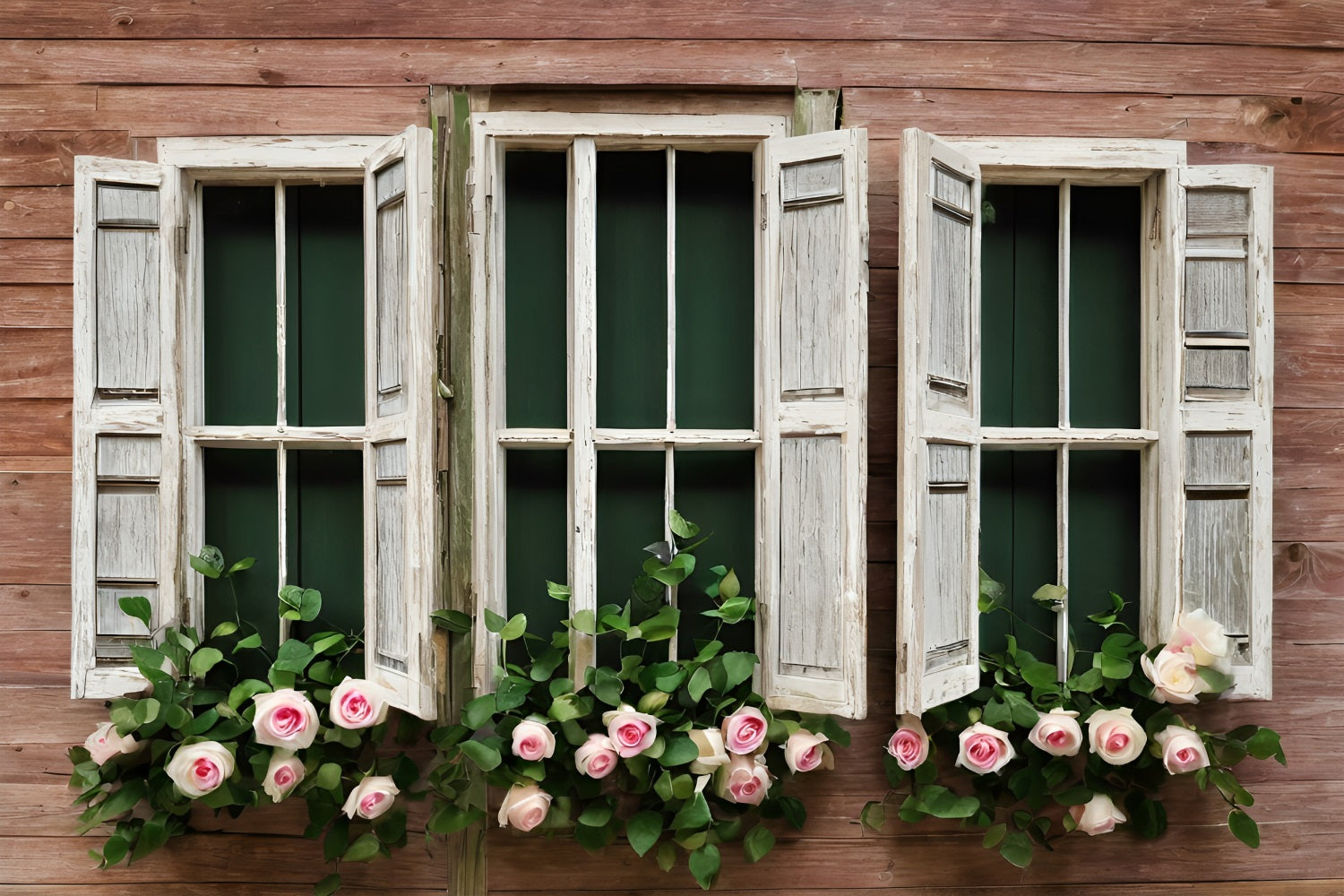 Valentine Backdrops Rose Framed Rustic Windows Backdrop BRP11-418