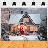 Winter Backdrops Cottage Snowy Landscape Warm Lights Backdrop BRP11-42