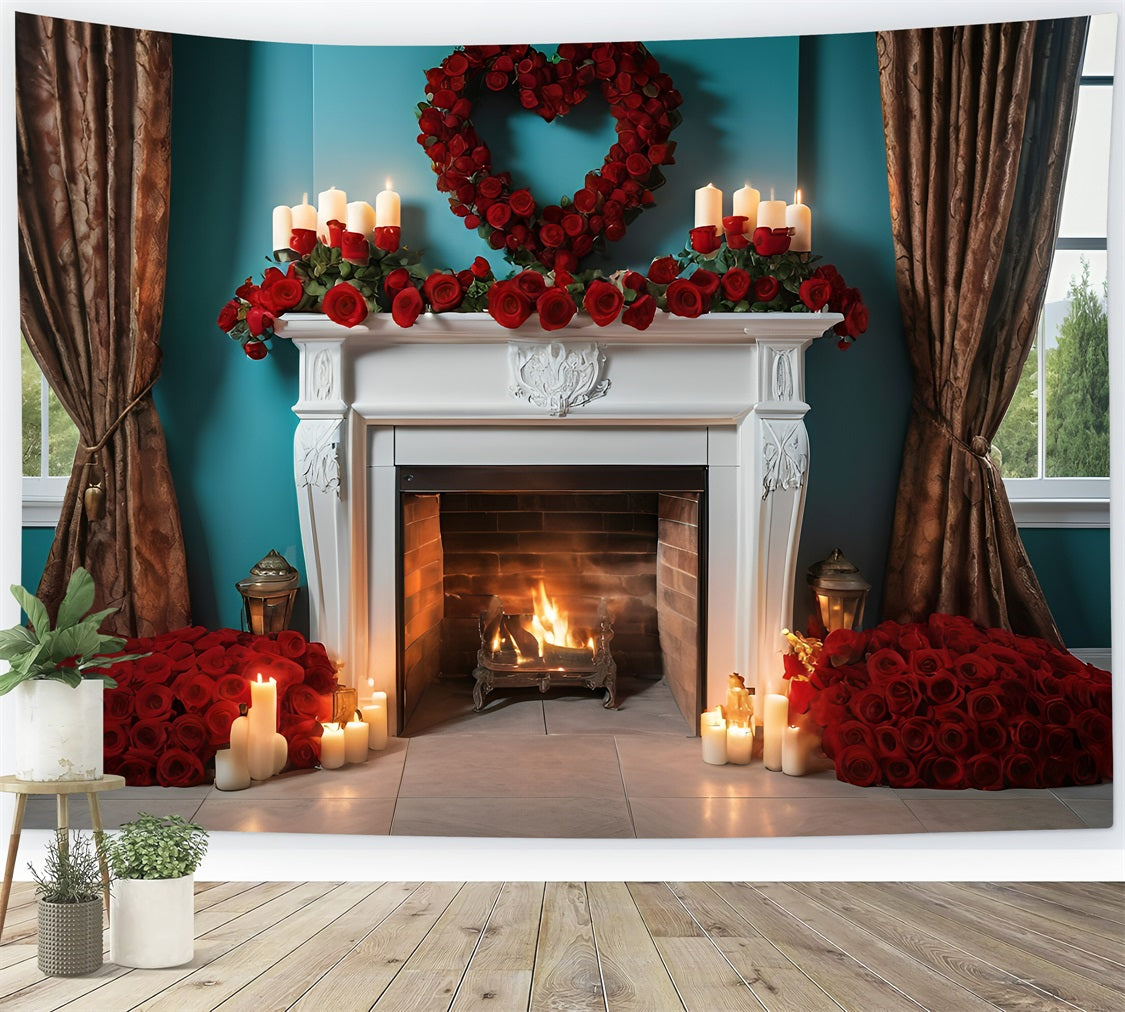 Valentine Backdrop Ideas Fireplace Roses Candles Backdrop BRP11-421