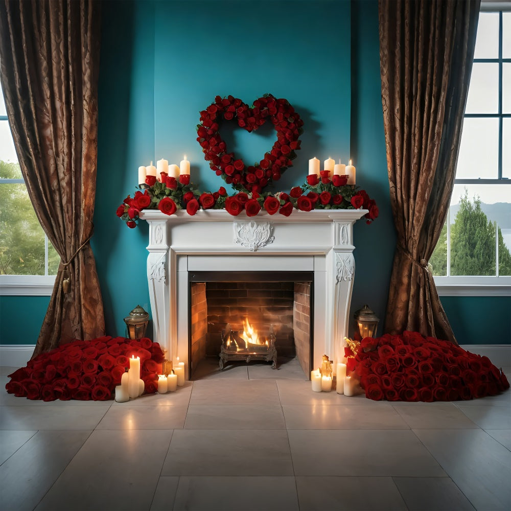 Valentine Backdrop Ideas Fireplace Roses Candles Backdrop BRP11-421