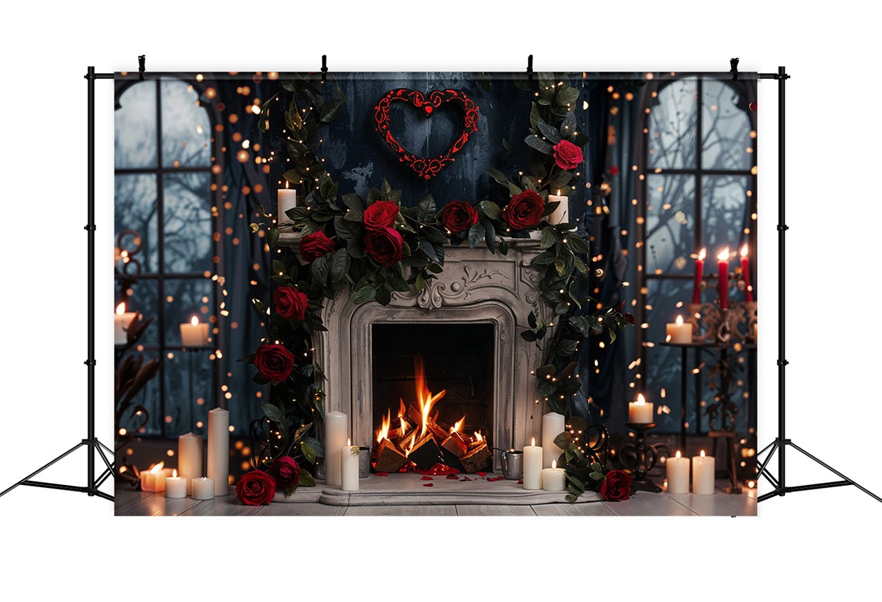 Valentine Photography Backdrops Gothic Roses Lights Fireplace Backdrop BRP11-423