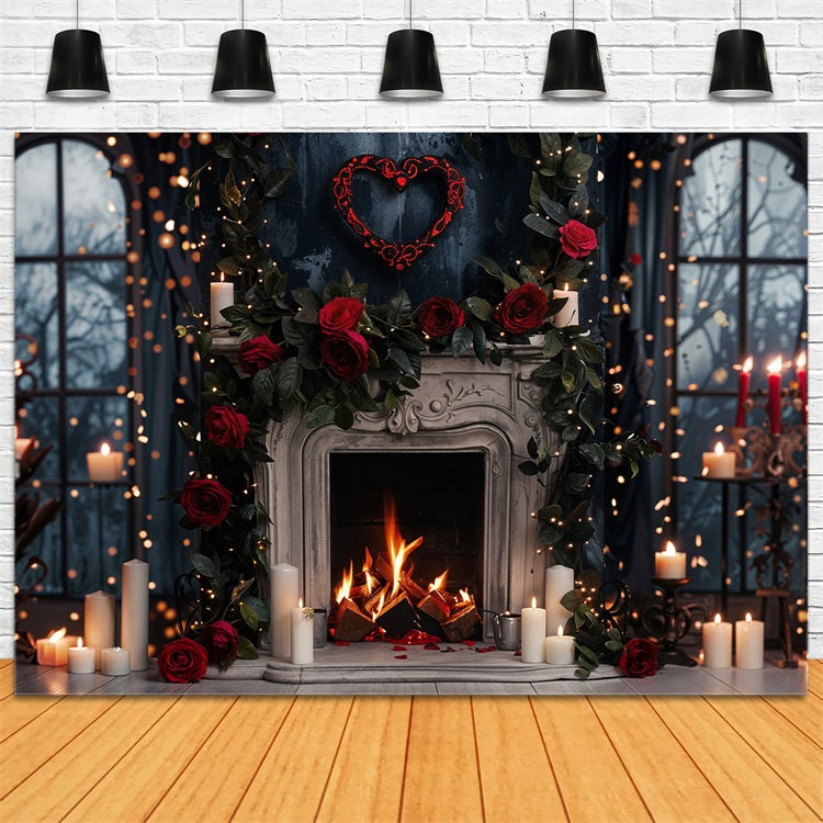 Valentine Photography Backdrops Gothic Roses Lights Fireplace Backdrop BRP11-423