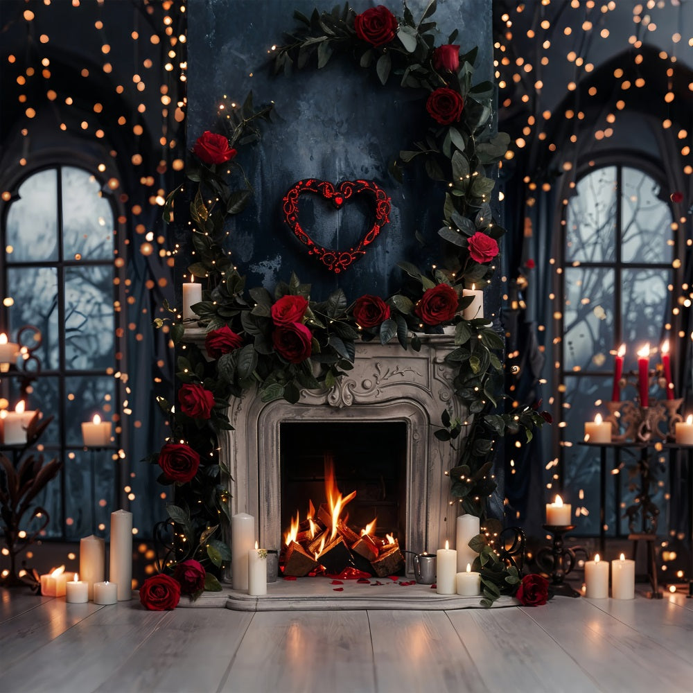 Valentine Photography Backdrops Gothic Roses Lights Fireplace Backdrop BRP11-423