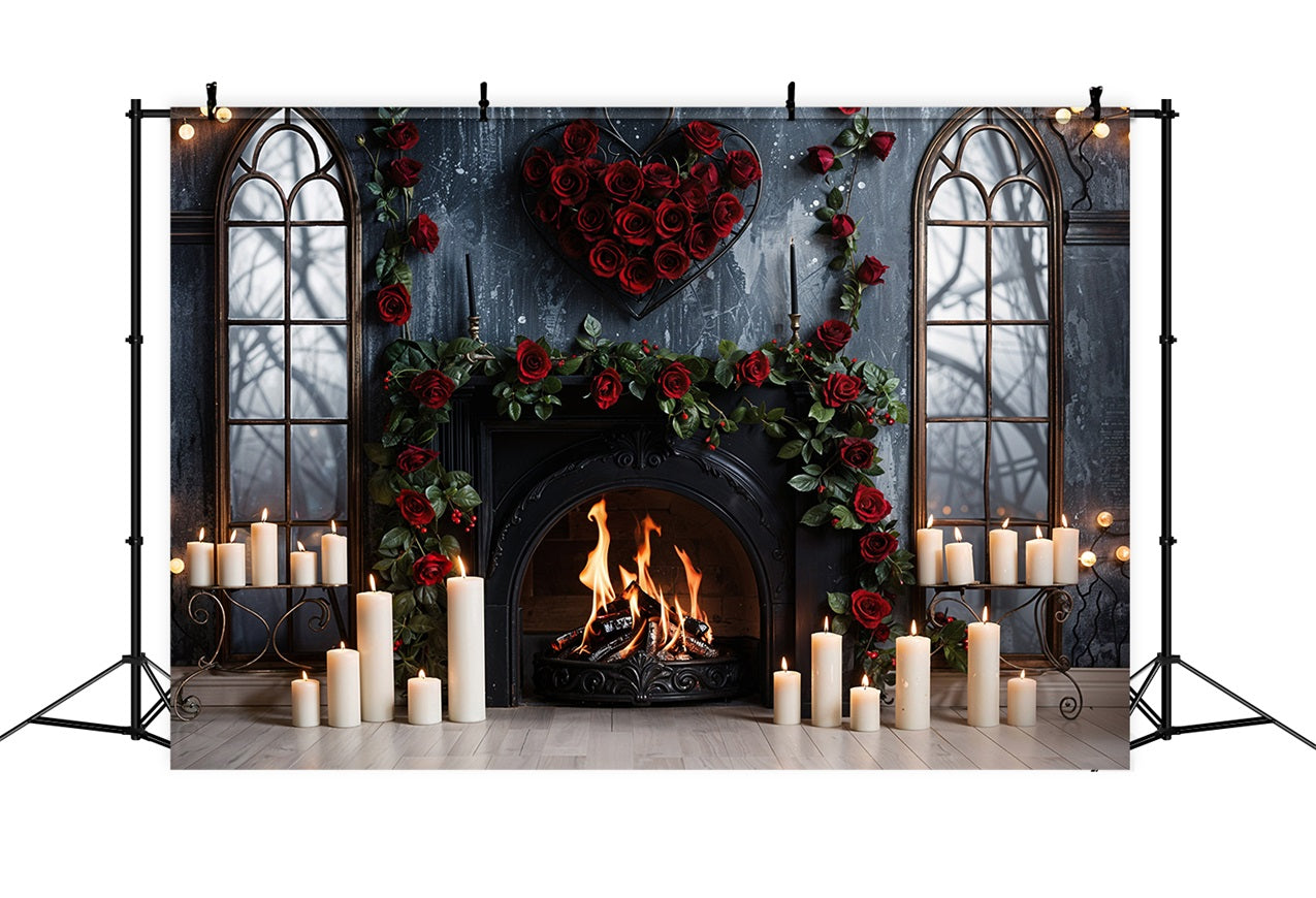 Valentine Photography Backdrop Arched Window Fireplace Roses Backdrop BRP11-424