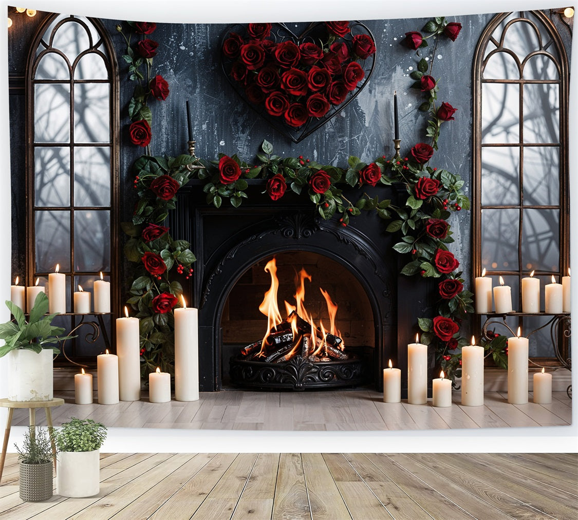 Valentine Photography Backdrop Arched Window Fireplace Roses Backdrop BRP11-424