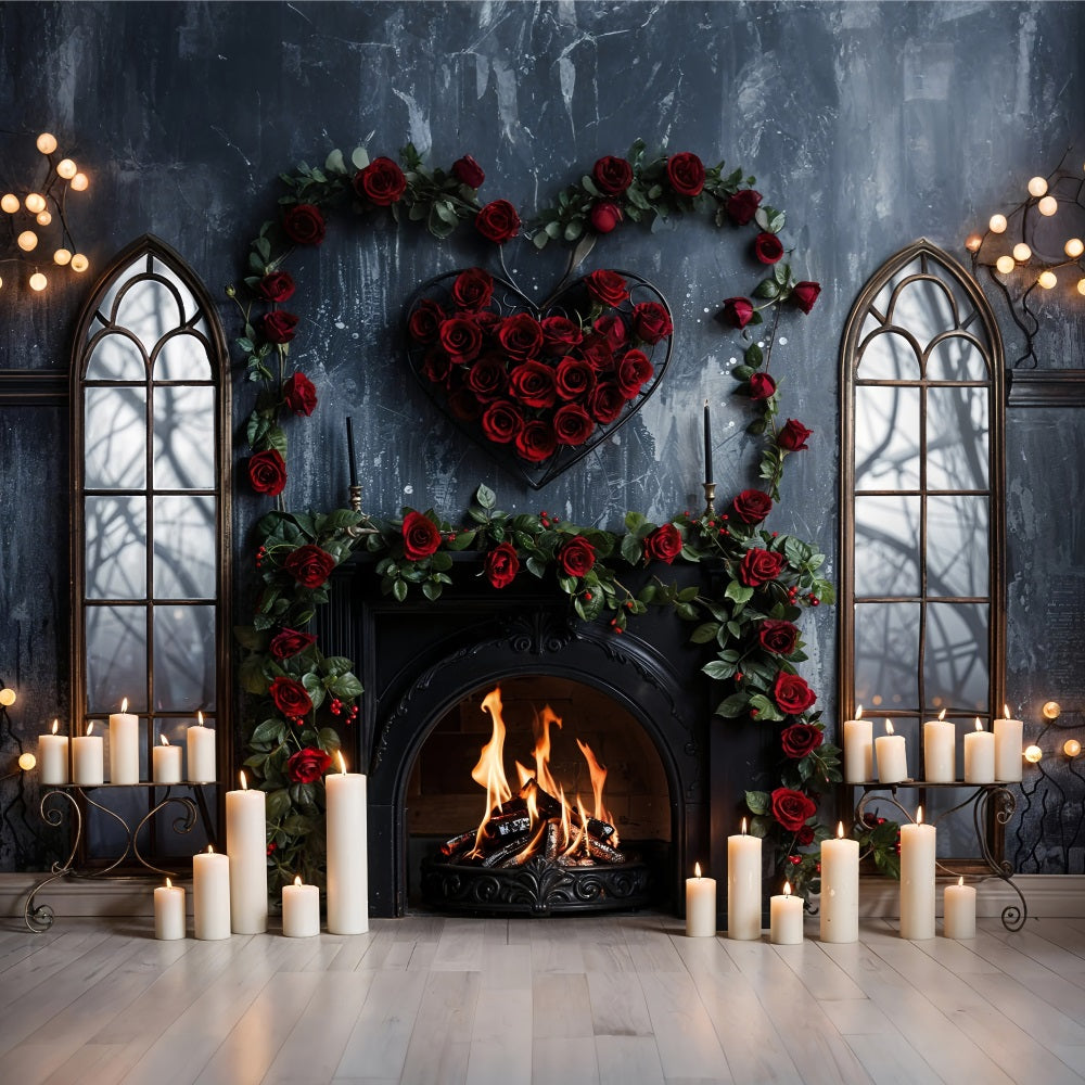 Valentine Photography Backdrop Arched Window Fireplace Roses Backdrop BRP11-424