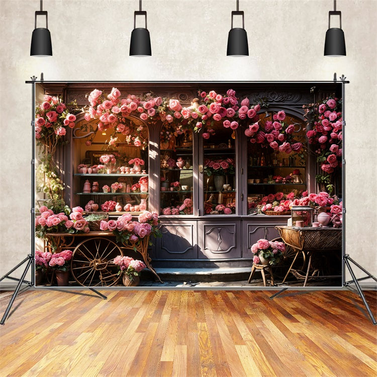 Photography Valentine Backdrops Shopfront Cascading Pink Roses Backdrop BRP11-429