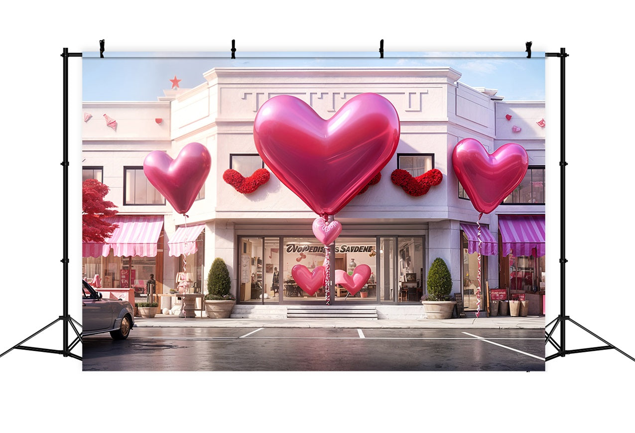 Valentines Photo Backdrop Heart Balloons Storefront Backdrop BRP11-436