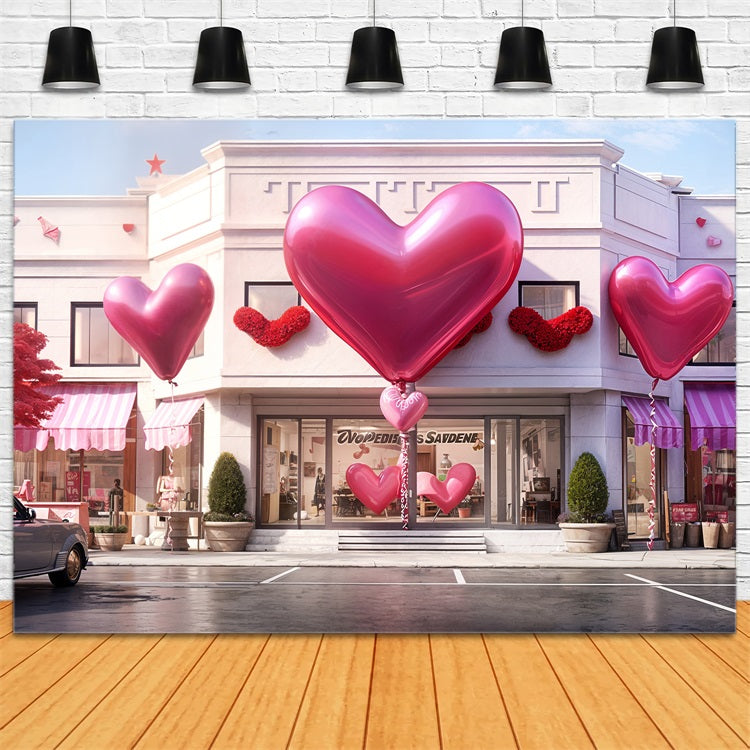 Valentines Photo Backdrop Heart Balloons Storefront Backdrop BRP11-436