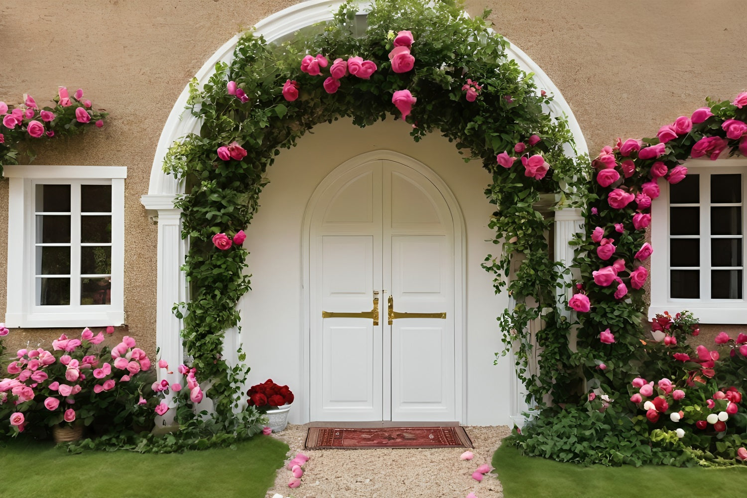 Valentine Photo Backdrops White Door Floral Arch Backdrop BRP11-437