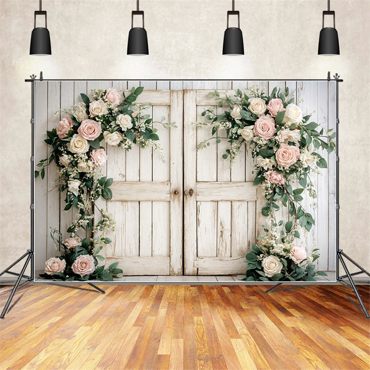 Backdrops For Valentines Day Wooden Door Floral Backdrop BRP11-438