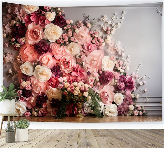 Valentine's Day Backdrop Vintage Pink Floral Wall Backdrop BRP11-441