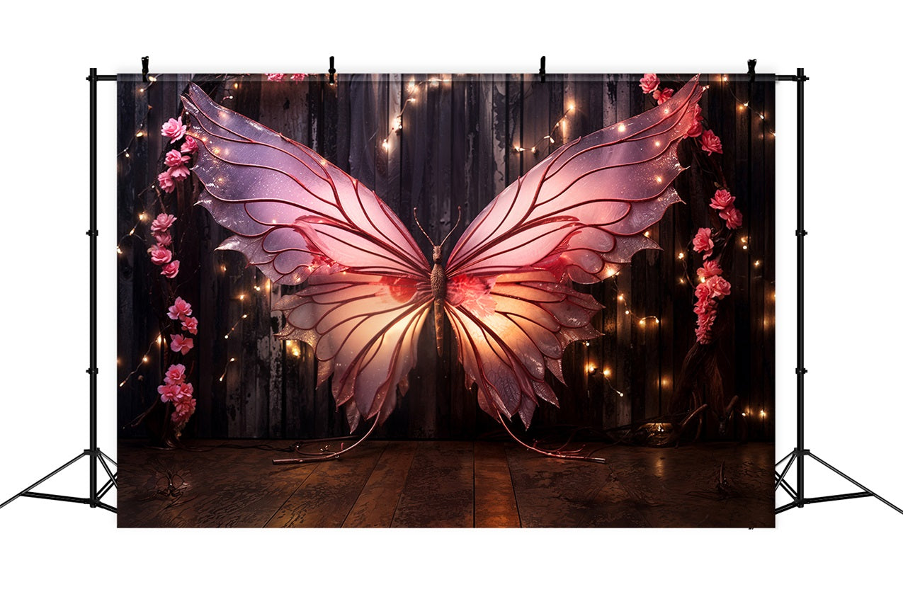 Valentine Day Backdrops Pink Butterfly Sparkling Wings Backdrop BRP11-442