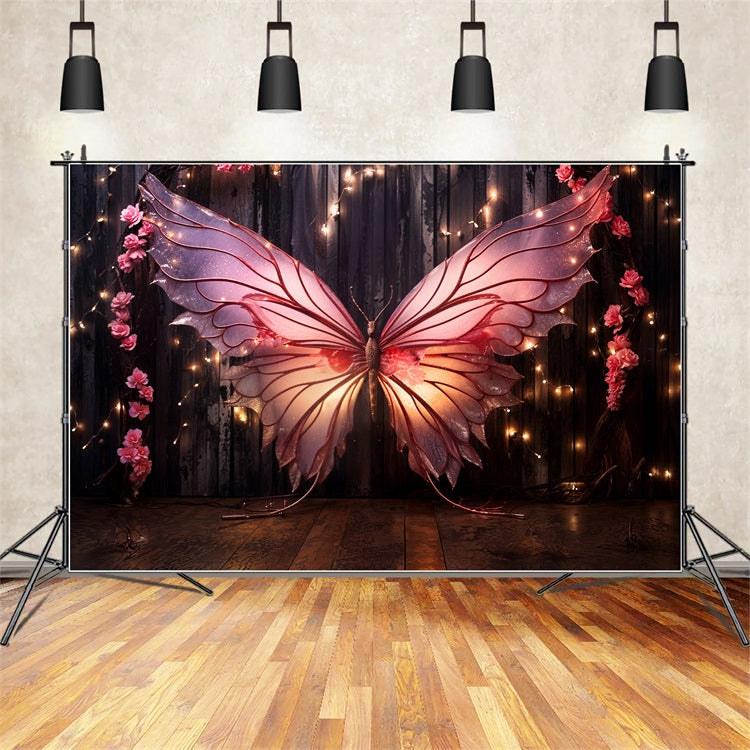 Valentine Day Backdrops Pink Butterfly Sparkling Wings Backdrop BRP11-442