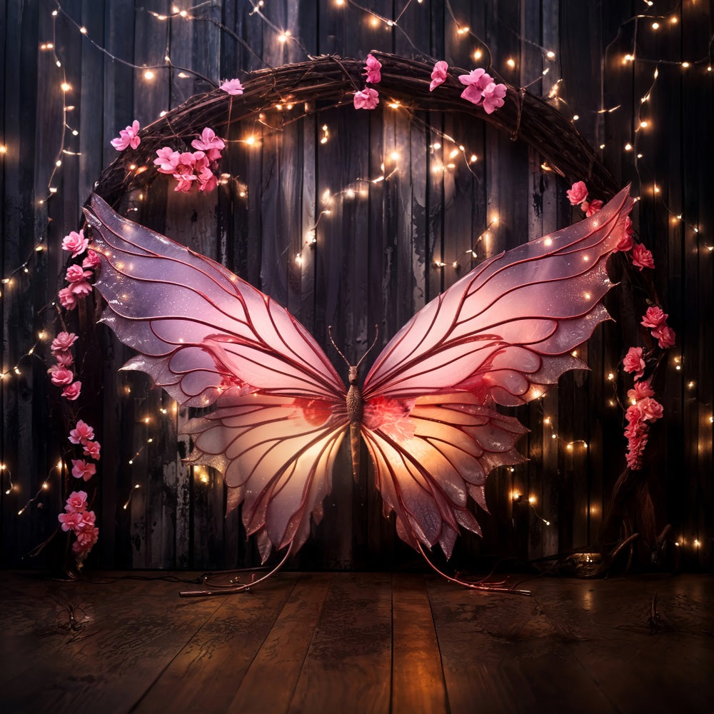 Valentine Day Backdrops Pink Butterfly Sparkling Wings Backdrop BRP11-442