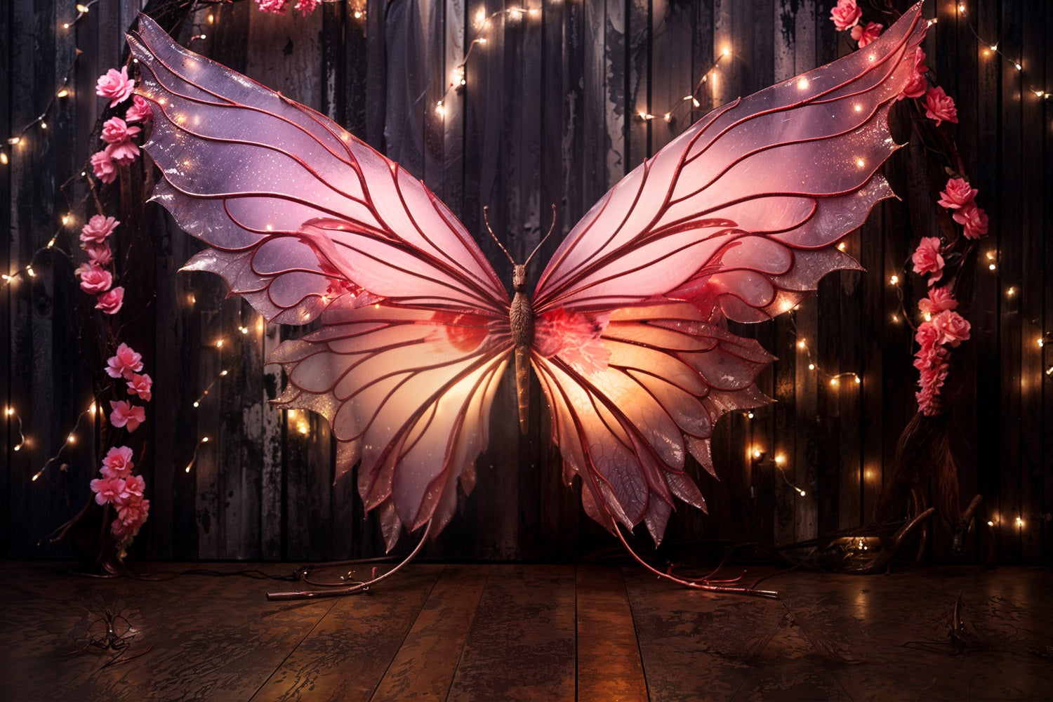 Valentine Day Backdrops Pink Butterfly Sparkling Wings Backdrop BRP11-442