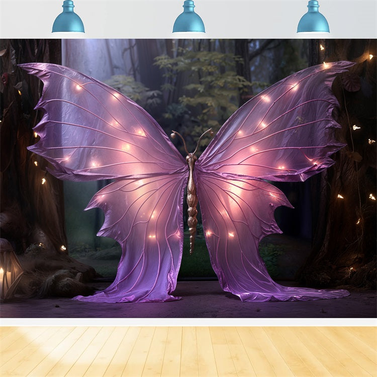 Valentines Day Backdrops Purple Butterfly Enchanted Lights Backdrop BRP11-443