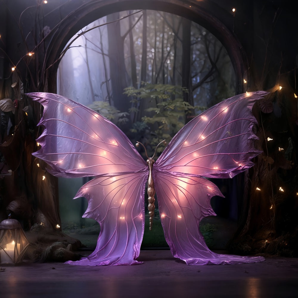 Valentines Day Backdrops Purple Butterfly Enchanted Lights Backdrop BRP11-443