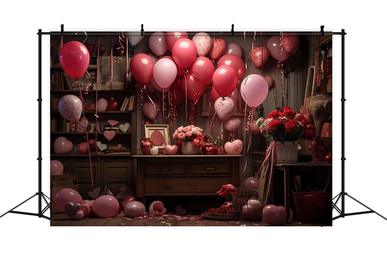 Valentine Day Backdrop Balloons Flowers Scene Backdrop BRP11-444