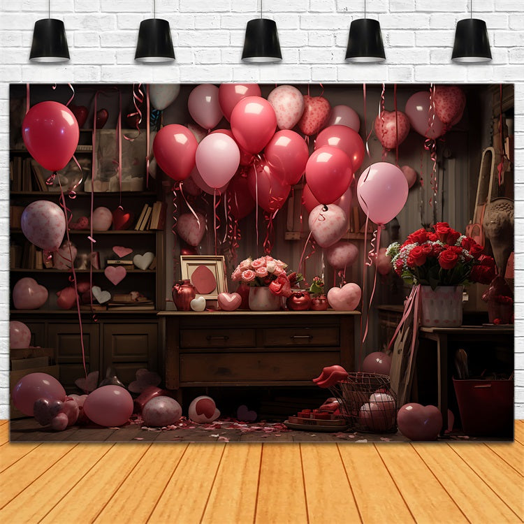 Valentine Day Backdrop Balloons Flowers Scene Backdrop BRP11-444