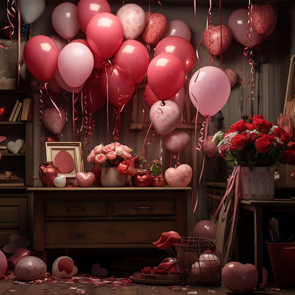 Valentine Day Backdrop Balloons Flowers Scene Backdrop BRP11-444