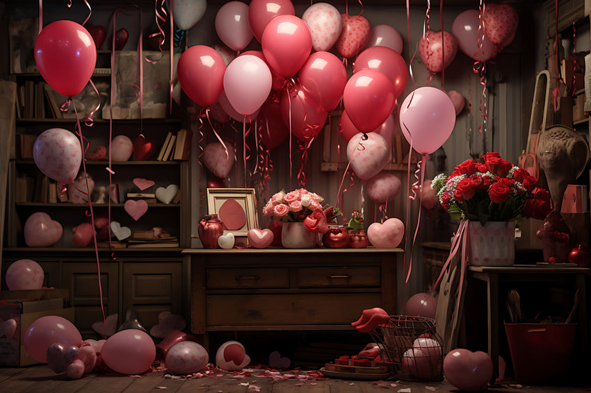 Valentine Day Backdrop Balloons Flowers Scene Backdrop BRP11-444