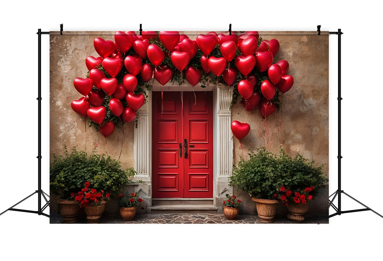 Valentines Day Backdrop Red Door Heart Balloons Backdrop BRP11-445