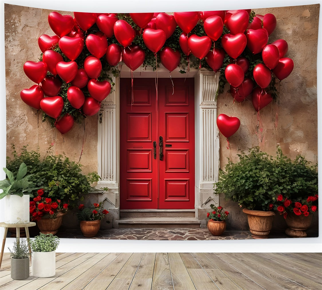 Valentines Day Backdrop Red Door Heart Balloons Backdrop BRP11-445