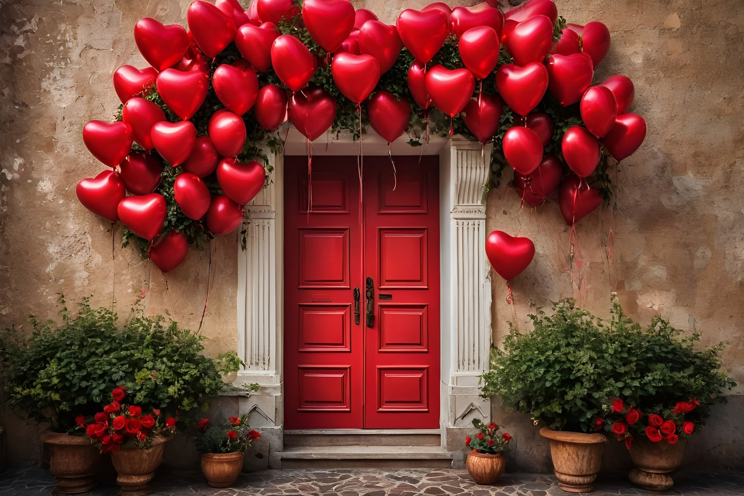 Valentines Day Backdrop Red Door Heart Balloons Backdrop BRP11-445