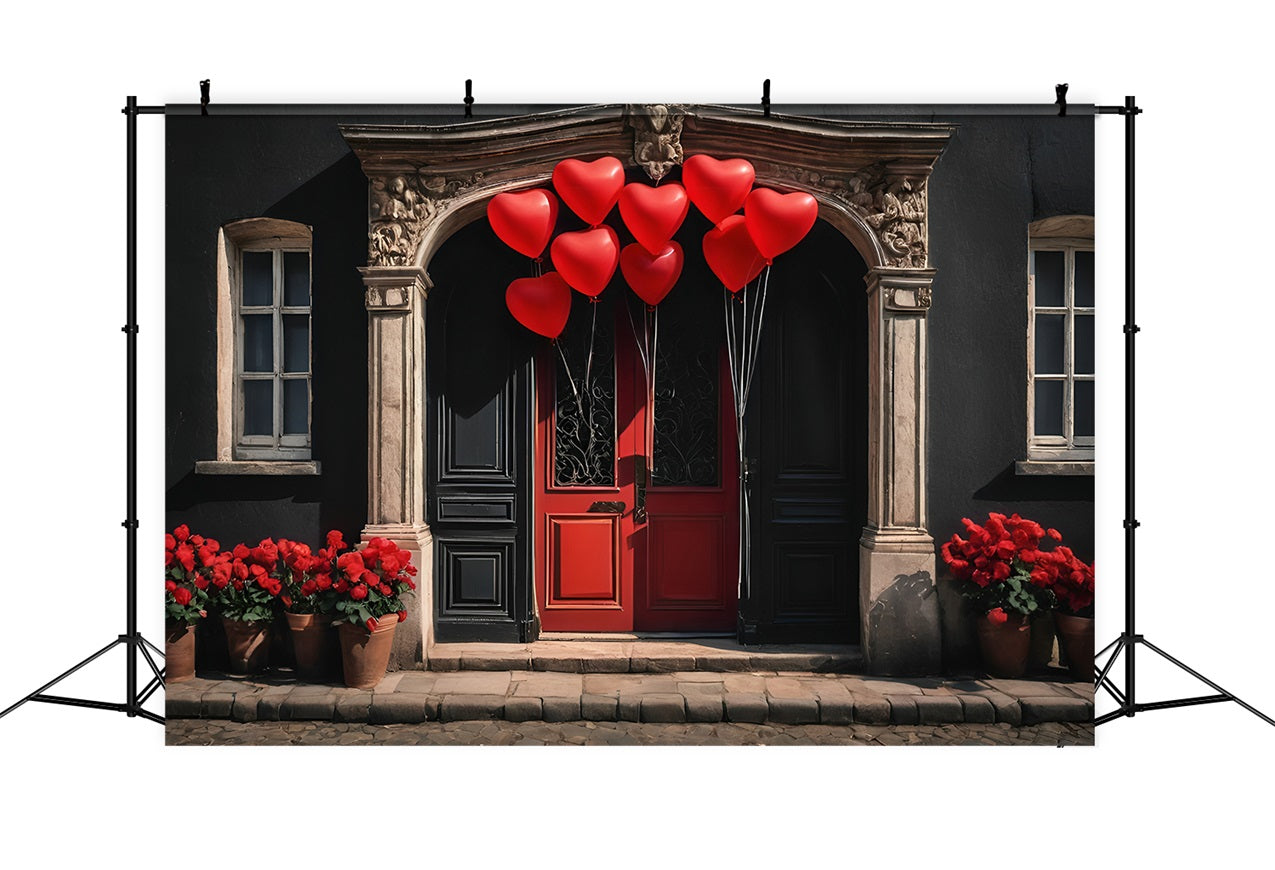 Valentines Day Backdrops Red Heart Balloons Door Backdrop BRP11-446